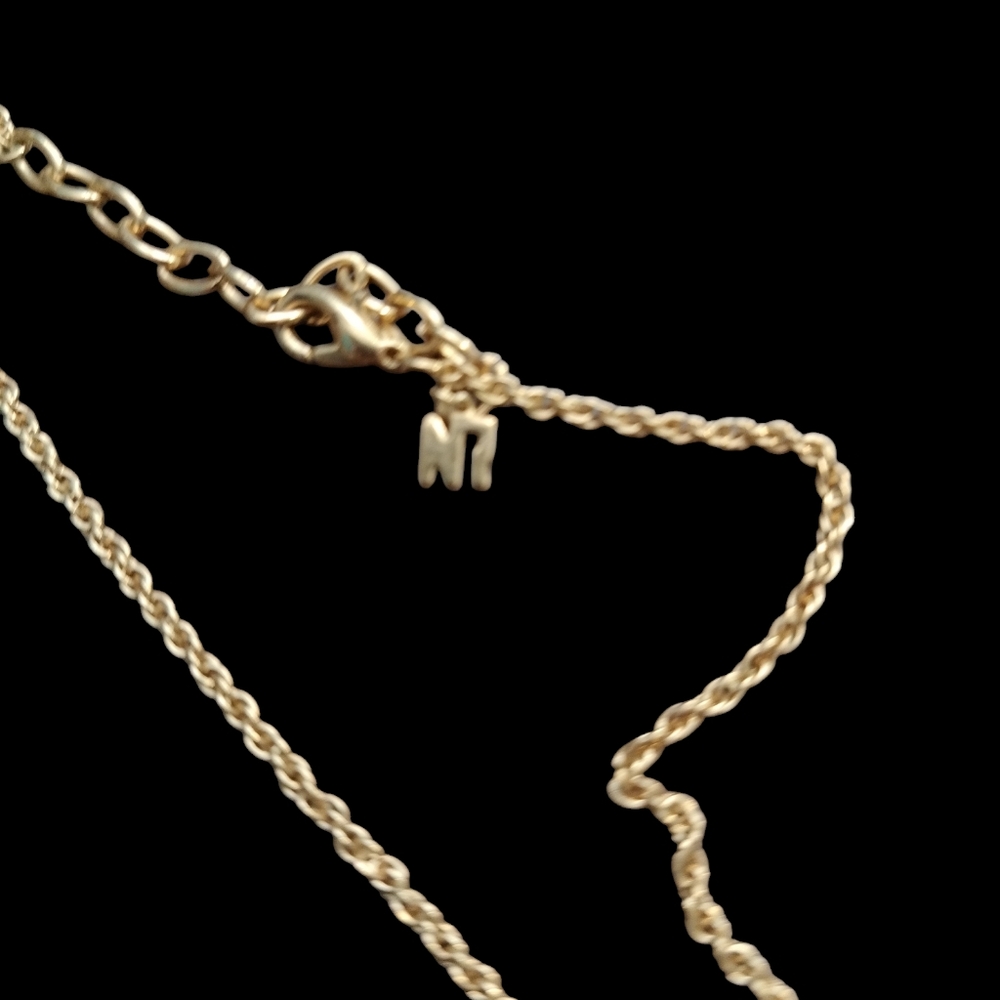 Nina Ricci Vintage NR Logo Medallion Necklace Gold Rope Chain Rhinestone Pendant - Picture 2 of 5